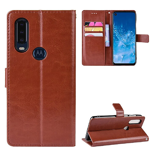 Etui en PU Cheval fou avec support marron pour votre Motorola One Action