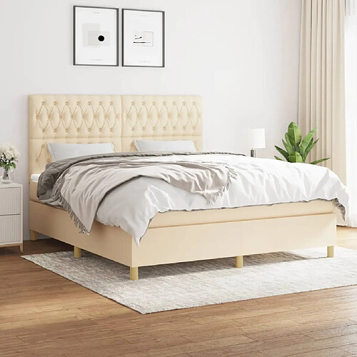 vidaXL Sommier à lattes de lit avec matelas Crème 180x200 cm Tissu