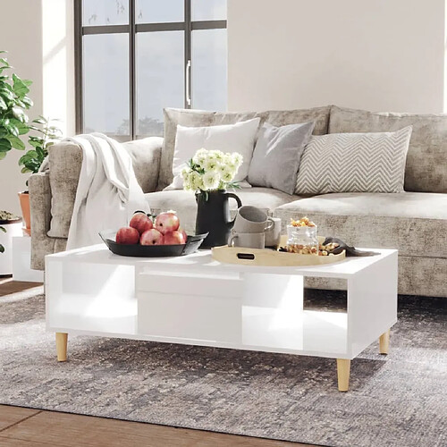 Maison Chic Tabls basse,Table Console pour salon Blanc brillant 103,5x60x35 cm Aggloméré -MN99187