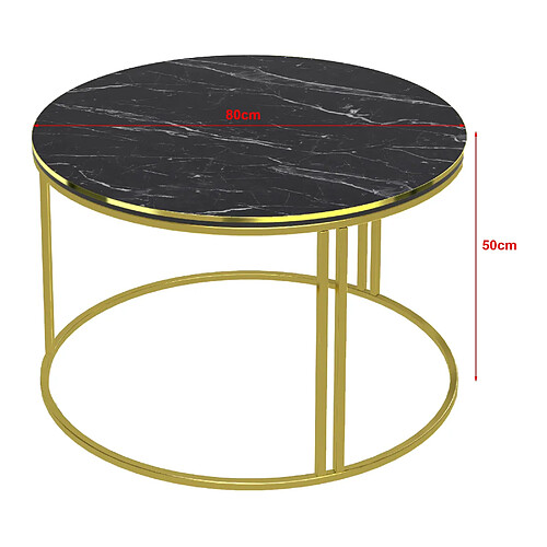 Helloshop26 Table basse ronde 50 x 80 cm marbre noir or 03_0008426