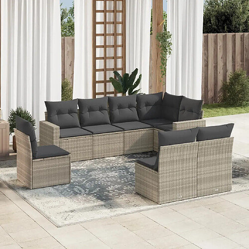 vidaXL Salon de jardin 8 pcs avec coussins gris clair résine tressée