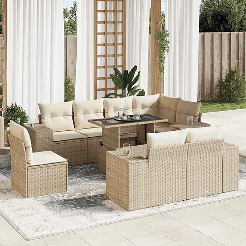 vidaXL Salon de jardin avec coussins 9 pcs beige résine tressée