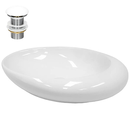 Ecd Germany Vasque en céramique blanc ovale avec bonde de vidage salle de bain 585x375x145mm