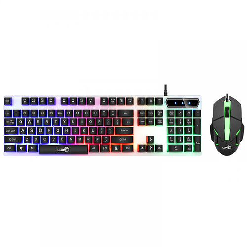 General Clavier de jeu filaire et souris et tapis de souris et casque de jeu, ensemble de rétroéclairage LED RVB filaire pour les joueurs PC et les utilisateurs Xbox et PS4 - Touches multimédia 4 en 1(noir et blanc)