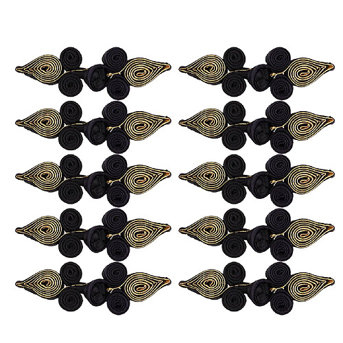 10 paires chinois boutons de fermeture de grenouille noeud attaches de couture noir et or