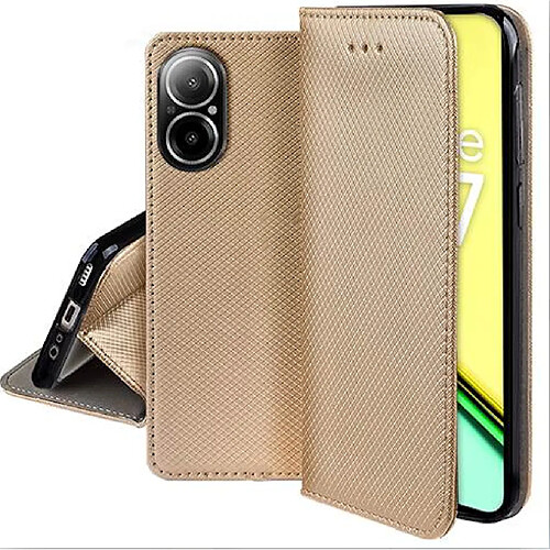 Htdmobiles Housse etui portefeuille avec coque interieure en silicone pour Realme C67 4G + verre trempe - OR MAGNET