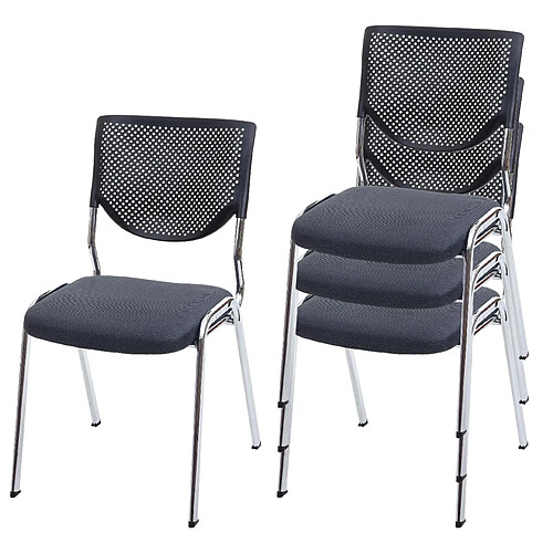 Decoshop26 Lot de 4 chaises de bureau sans roulettes conférence réunion empilable en tissu maille gris 04_0000549