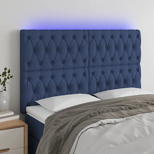 Maison Chic Tête de lit scandinave à LED,meuble de chambre Bleu 144x7x118/128 cm Tissu -MN58569