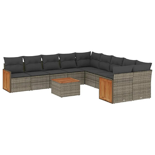 Maison Chic Salon de jardin 11 pcs avec coussins | Ensemble de Table et chaises | Mobilier d'Extérieur gris résine tressée -GKD76476