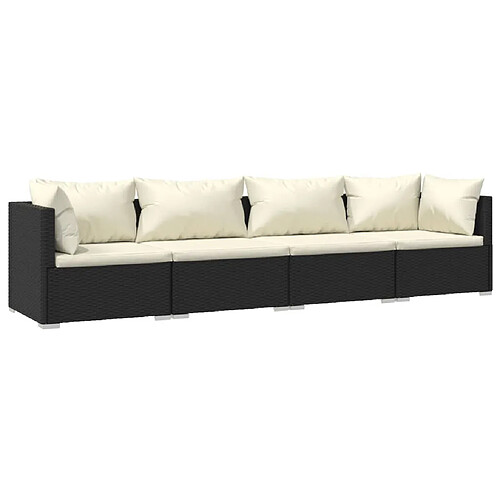 Maison Chic Salon de jardin 4 pcs + coussins - Mobilier/Meubles de jardin - Table et chaises d'extérieur Résine tressée Noir -MN97966