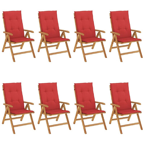 Maison Chic Lot de 8 Chaises de jardin inclinables,Fauteuil d'extérieur et coussins teck solide -MN96246