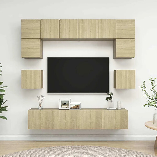 Maison Chic Ensemble de meubles TV 8 pcs | Banc TV Moderne pour salon | Meuble de Rangement - Chêne sonoma Aggloméré -MN17461