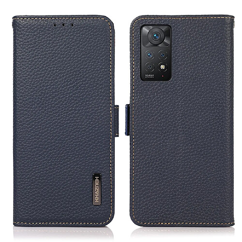 Etui en cuir véritable Fonction de blocage RFID, texture litchi avec support, bleu pour votre Xiaomi Redmi Note 11 Pro 5G (Qualcomm)/Note 11 Pro 4G (MediaTek)