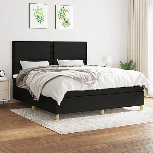 vidaXL Sommier à lattes de lit avec matelas Noir 180x200 cm Tissu