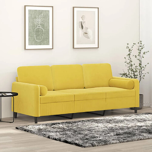 vidaXL Canapé 3 places avec oreillers décoratifs jaune 180 cm velours