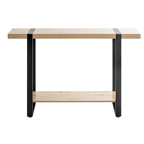 Pegane Meuble console, table console en bois coloris chêne et métal noir -longueur 120 x profondeur 30 x hauteur 82 cm