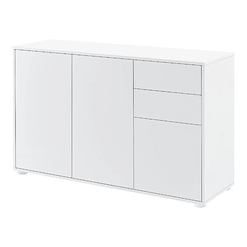 Helloshop26 Buffet commode meuble de rangement pratique avec 2 tiroirs 3 portes 117 cm blanc brillant 03_0005046