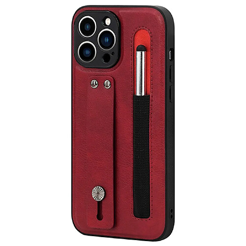 Coque en TPU + PU anti-rayures avec béquille en bandoulière et fente pour stylo rouge pour votre iPhone 12 Pro 6.1 pouces