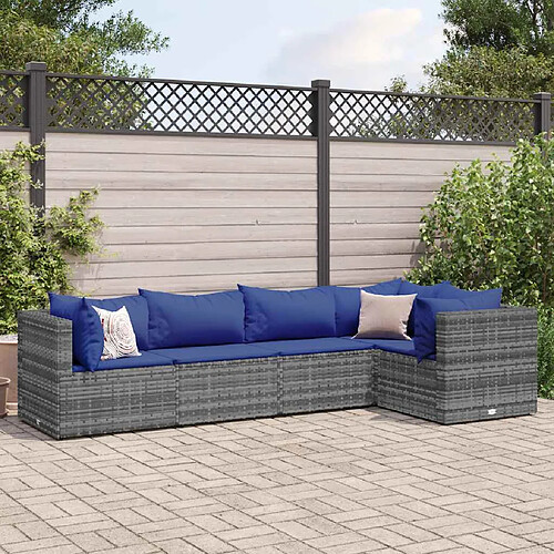 vidaXL Salon de jardin 5 pcs avec coussins Gris Résine tressée