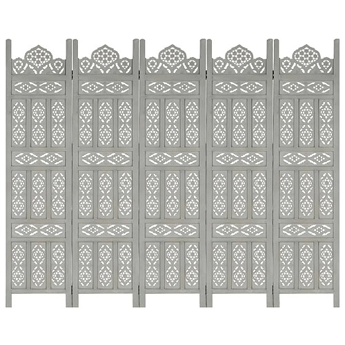 Maison Chic Paravent/Cloison de séparation 5 panneaux Gris 200x165 cm Bois manguier -MN78805