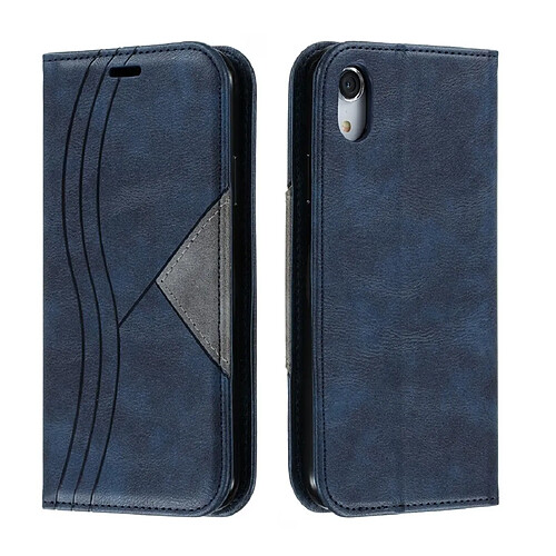 Wewoo Housse Coque Pour iPhone XR Splicing Color Magnetic Hem Horizontal Flip Leather Case with Holder & Card Slots Blue