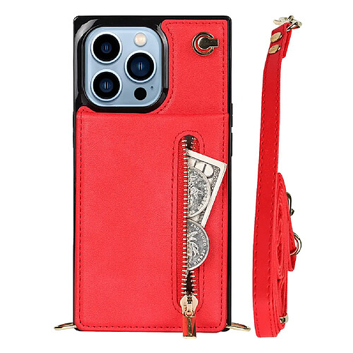 Coque en TPU + PU avec béquille et bandoulière rouge pour votre iPhone 13 Pro 6.1 pouces