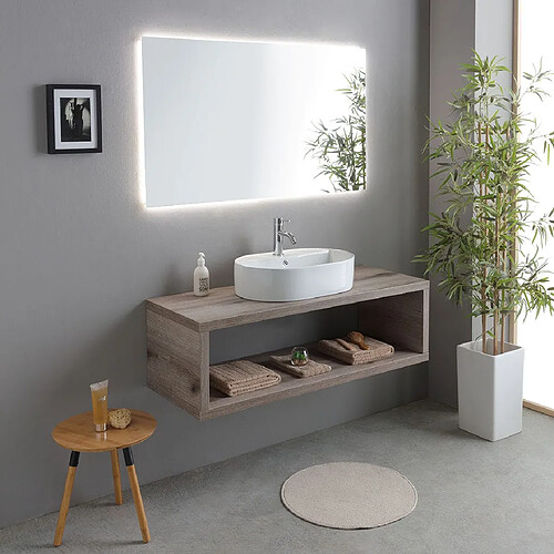 Kiamami Valentina MEUBLE DE SALLE DE BAINS SUSPENDU 120CM AVEC LAVABO OVALE BLANC | KYOTO