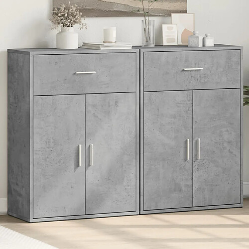 vidaXL Buffets 2 pcs gris béton 60x30x84 cm bois d'ingénierie