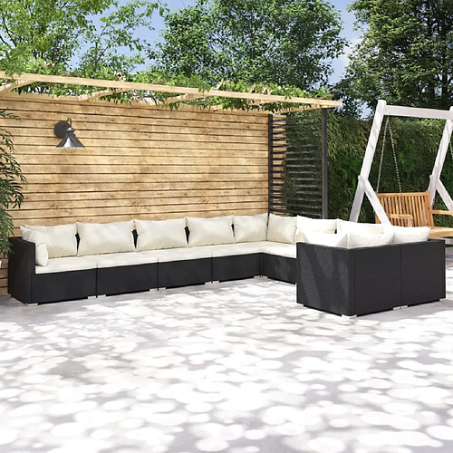 vidaXL Salon de jardin 9 pcs avec coussins Résine tressée Noir