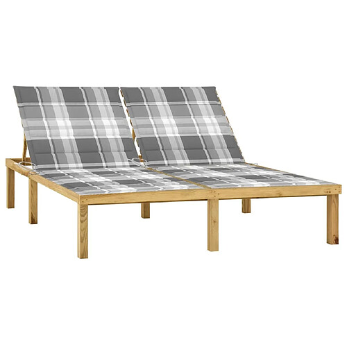 vidaXL Chaise longue double avec coussins Bois de pin imprégné