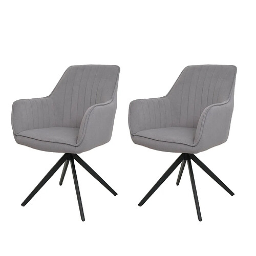 Decoshop26 Lot de 2 chaises de salle à manger avec accoudoirs siège rotatif en tissu gris clair cadre en acier noir 04_0007371