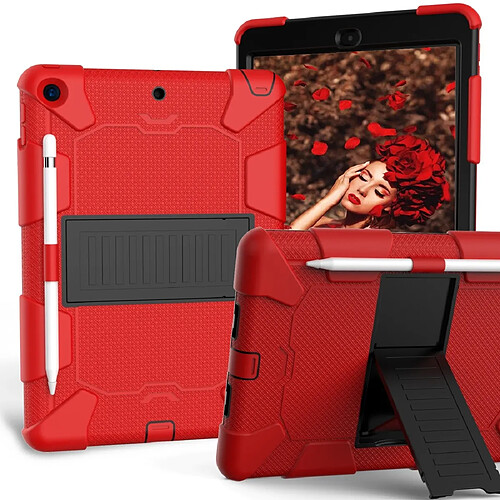 Wewoo Housse Étui Coque Pour iPad 10.2 Etui antichoc en silicone bicolore avec support et fente stylo Rouge + Noir