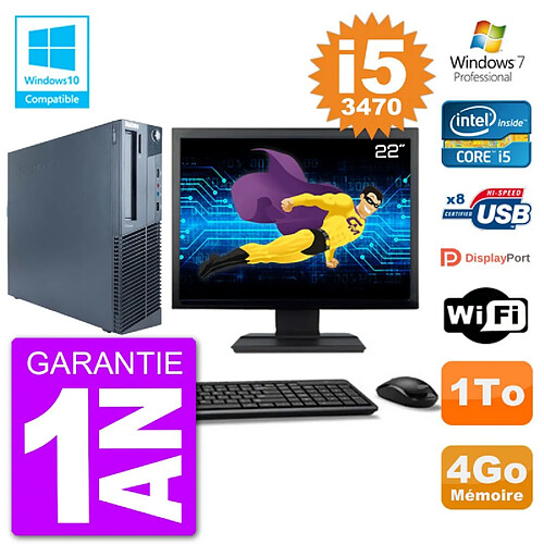 PC Lenovo M82 SFF Ecran 22" i5-3470 RAM 4Go Disque 1To Graveur DVD Wifi W7 · Occasion