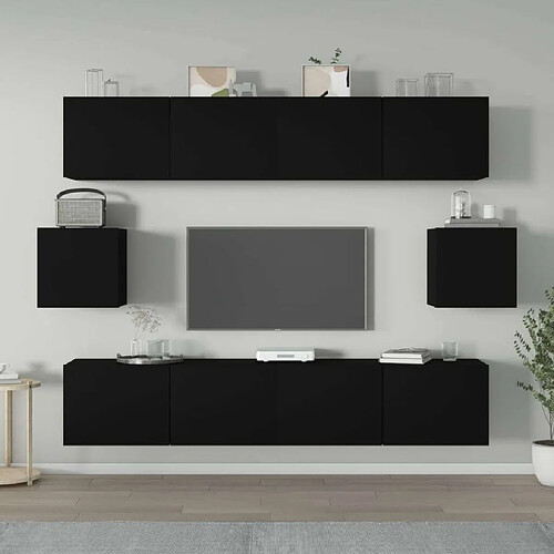 Maison Chic Ensemble de meubles TV 6 pcs | Banc TV Moderne pour salon | Meuble de Rangement - Noir Bois d'ingénierie -MN44053