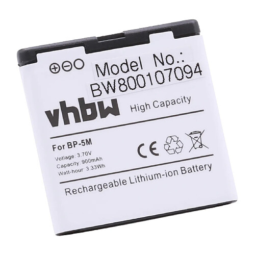 Batterie Li-Ion vhbw 900mAh (3.7V) pour téléphone portable, Smartphone NOKIA 8600, 8600 Luna comme BP-5M.