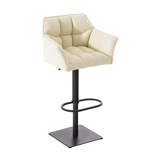 Decoshop26 Tabouret de bar chaise haute de comptoir couture carrées assise en PVC crème cadre en métal blanc 10_0004675