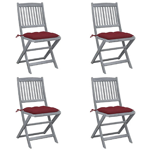 vidaXL Chaises pliables d'extérieur lot de 4 et coussins Bois d'acacia