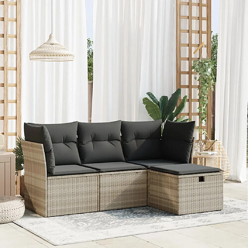 vidaXL Salon de jardin 4 pcs avec coussins gris clair résine tressée