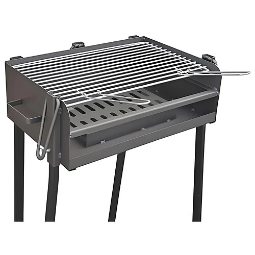 Visiodirect Barbecue rectangulaire avec support en acier inoxydable coloris Noir - 67 x 34 x 84,5 cm