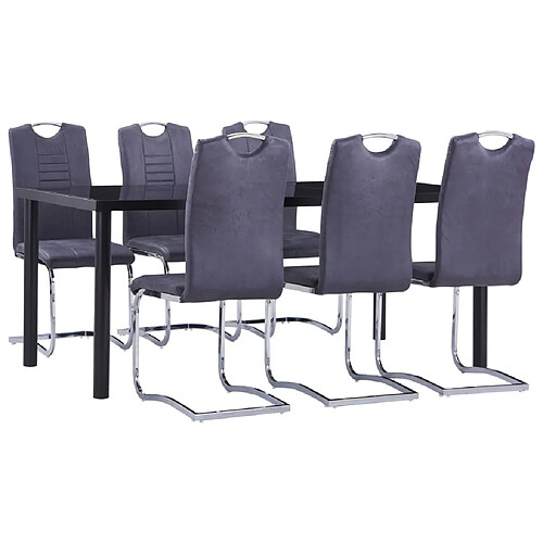 vidaXL Ensemble de salle à manger 7 pcs Similicuir daim Gris