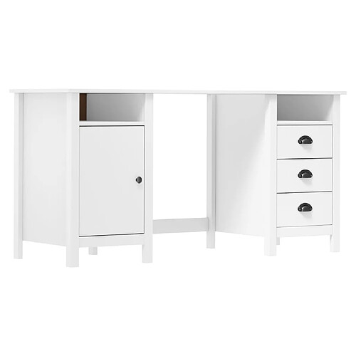 Helloshop26 Bureau table poste de travail meuble d'ordinateur informatique étude Hill 150 x 50 x 74 cm bois de pin solide blanc 02_0023861