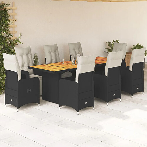 vidaXL Ensemble de bistro de jardin 9 pcs coussins noir poly rotin