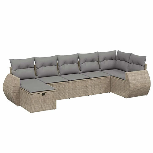 Maison Chic Ensemble à manger d'extérieur 7 pcs avec coussins,Salon de jardin,Mobilier de jardin mélange beige résine tressée -GKD708390