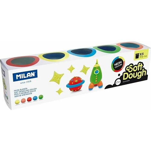 MILAN 913505N Caja 5 frascos 142gr Neon Soft Dough, Coloris Fluo, 5 botes