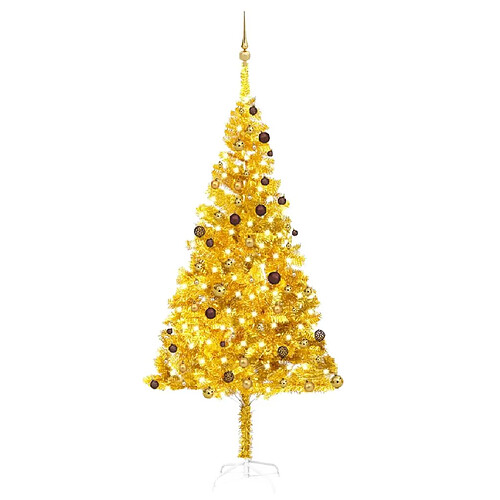 vidaXL Arbre de Noël artificiel pré-éclairé et boules doré 240 cm PET