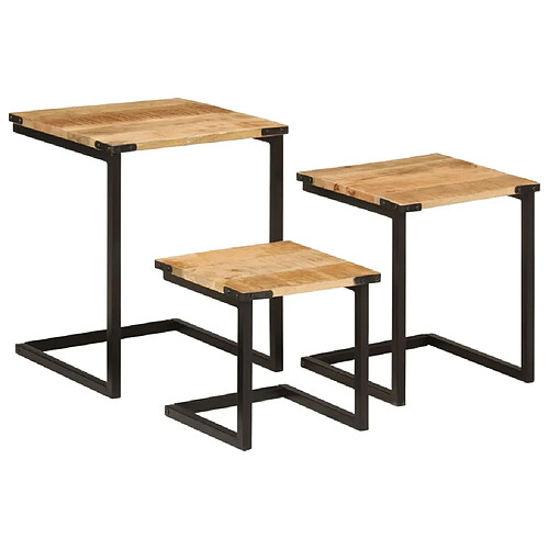 Maison Chic Lot de 3 Tables basses gigognes pour salon | Table à café bois massif de manguier et fer -GKD55130