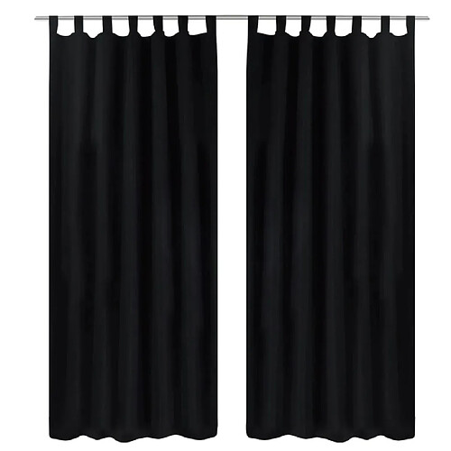 vidaXL 2 pcs Rideau à Passant Micro Satin Noir 140 x 225 cm