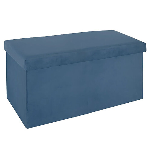 Atmosphera, Createur D'Interieur Banquette coffre pliable velours Tess - L. 76 x H. 38 cm - Bleu foncé