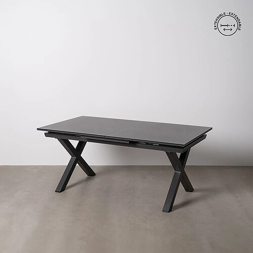 BigBuy Home Table de Salle à Manger Anthracite Céramique Aluminium Verre 180 x 100 x 77 cm