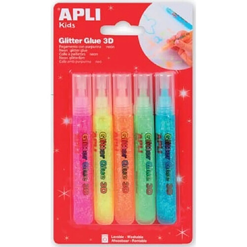 Apli Agipa Colle Paillettes 5 tubes Glitter Fluo 3D